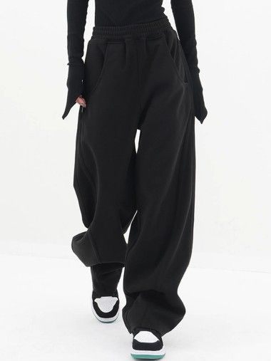 Baggy Elastic Waist Wide-Leg Petite Sweatpants - pespoints