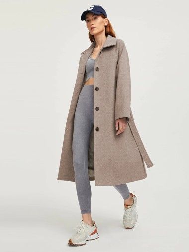 Oversize Button Up Wool Coat With Belt - pespoints