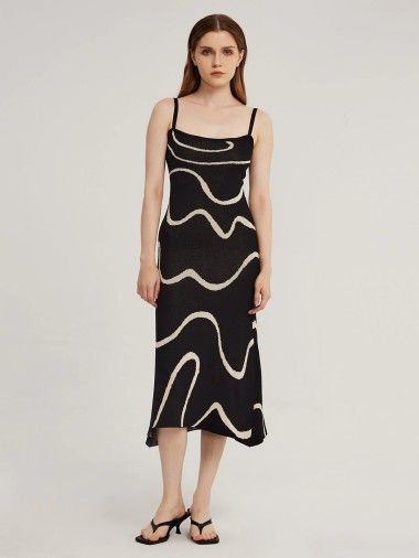 Knit Wavy Print Midi Dress - pespoints