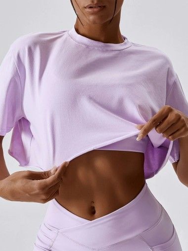 Casual Cropped Round-neck Fitness T-shirt - pespoints